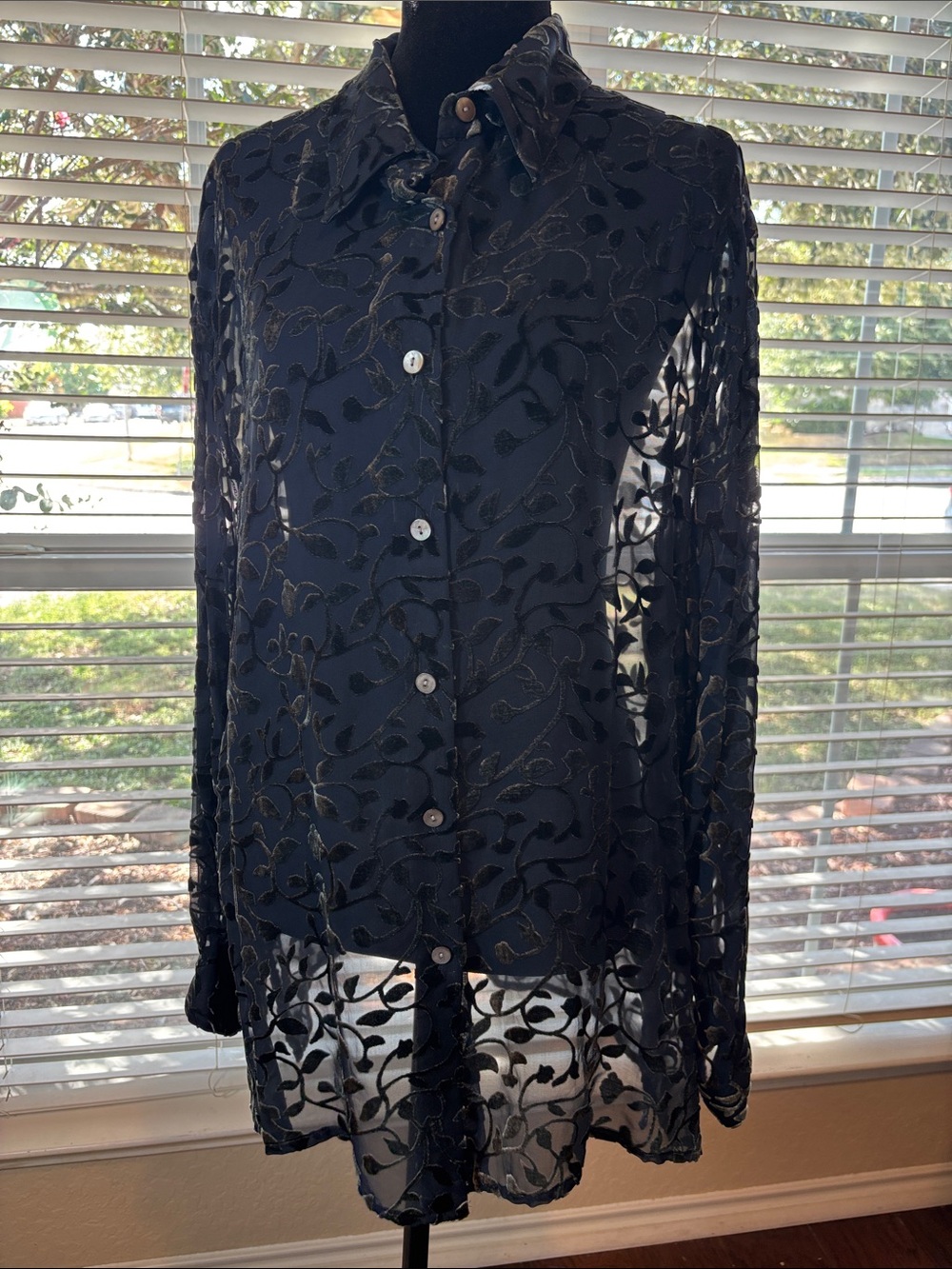 Vintage Valerie Steven's Silk Blend Burnout Velvet Floral Blouse Size 14